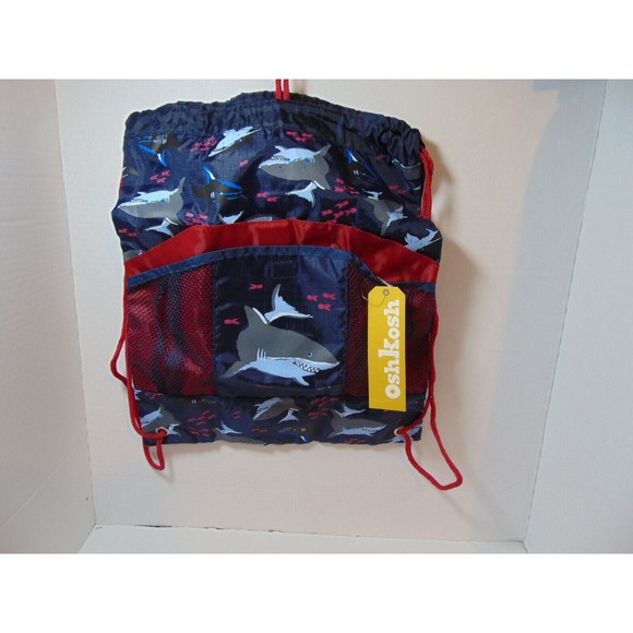 OshKosh B Gosh SHARKS Drawstring Bag/Backpack Multi-Pockets Nylon Knapsack - Picture 1 of 9